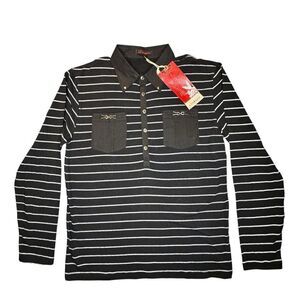 Lanzzino Sz 2XL 100% Cotton Sweater Polo Rugby Shirt Long Sleeve Shirt Striped